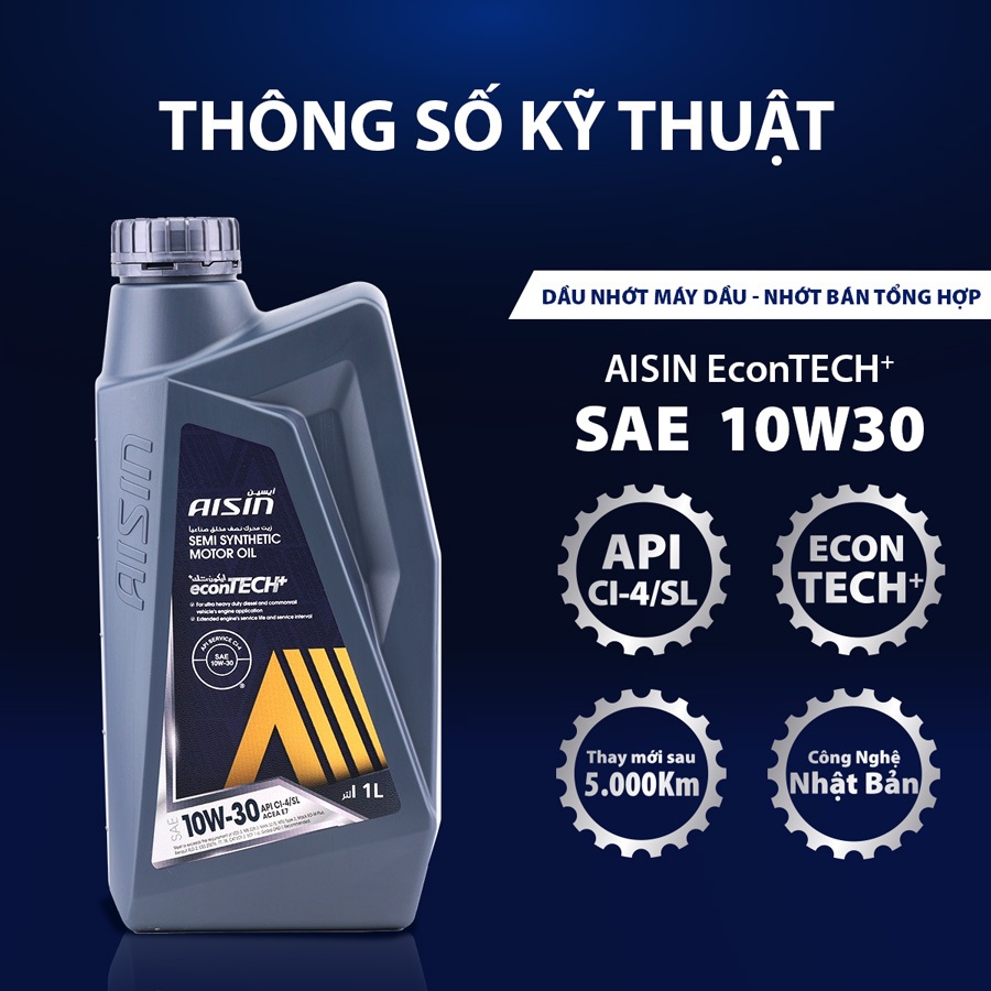 Dầu Nhớt Bán Tổng Hợp AISIN Econtech+ CI4/SL 10W30 1 Lít ECSI1031PB