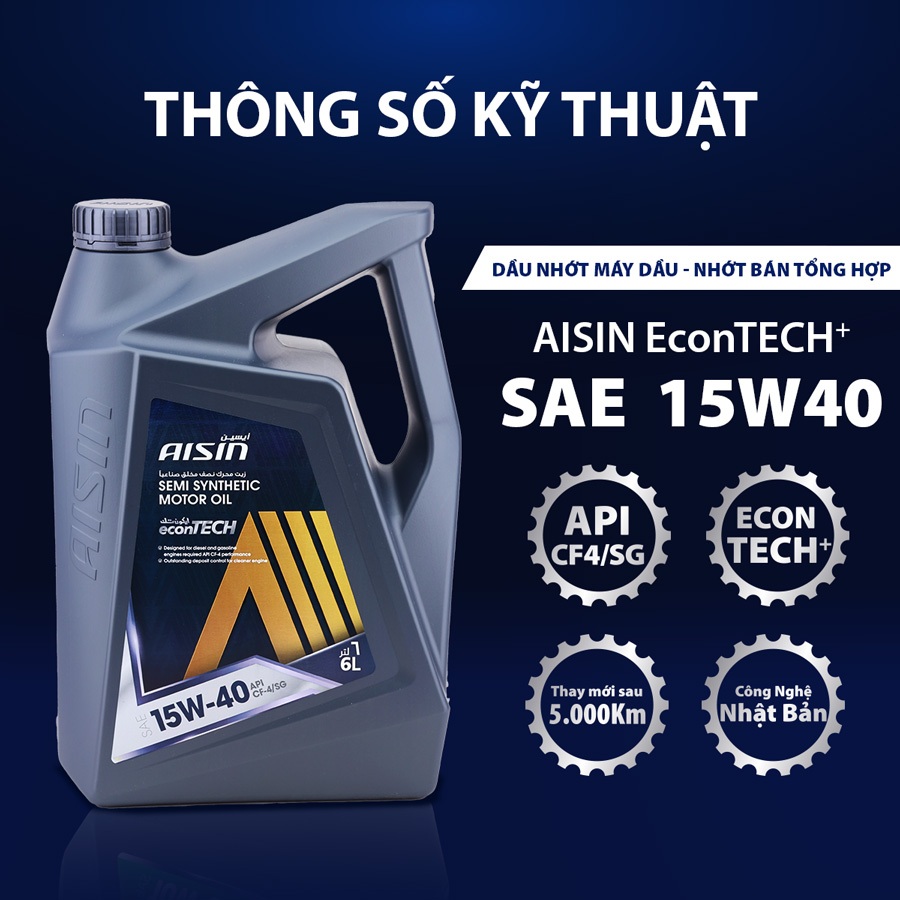 Dầu Nhớt Bán Tổng Hợp AISIN Econtech+ CF4/SG 15W40 6 Lít ECSF1546P