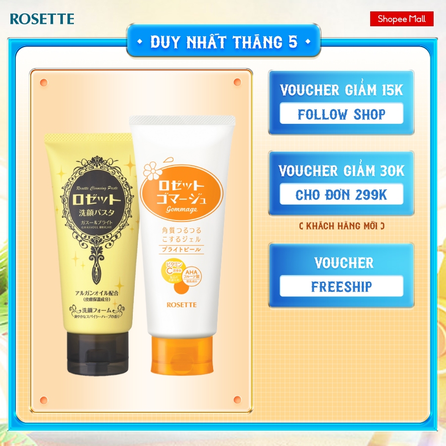 Ảnh Bộ Sữa Rửa Mặt Rosette Làm Sáng Da  120g và Tẩy Tế Bào Chết Rosette Dưỡng Sáng Da Gommage Bright Peel 180G 1