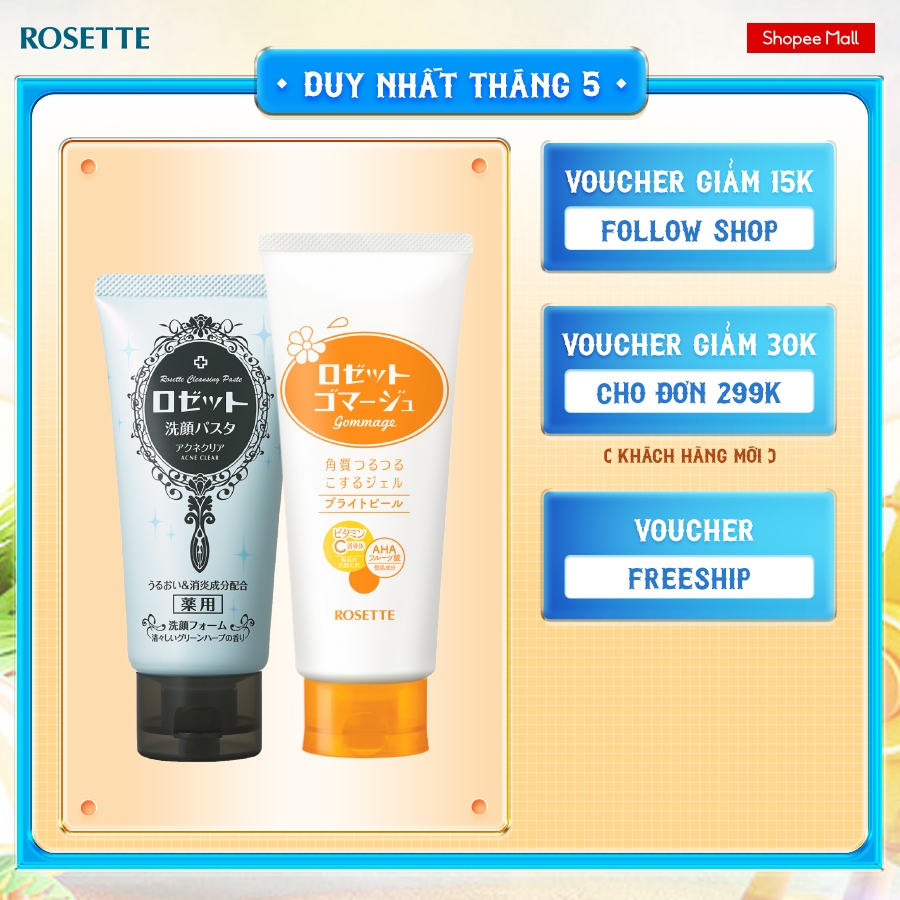 Ảnh Bộ Sữa Rửa Mặt Rosette Làm Giảm Mụn Pasta Acne Clear 120g và Tẩy Tế Bào Chết Rosette Dưỡng Sáng Da 180g 1