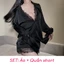 Áo sơ mi pha ren tặng kèm quần short, set sơ mi ngủ lụa phối ren mềm mịn thoáng mát cho nàng BS-9505