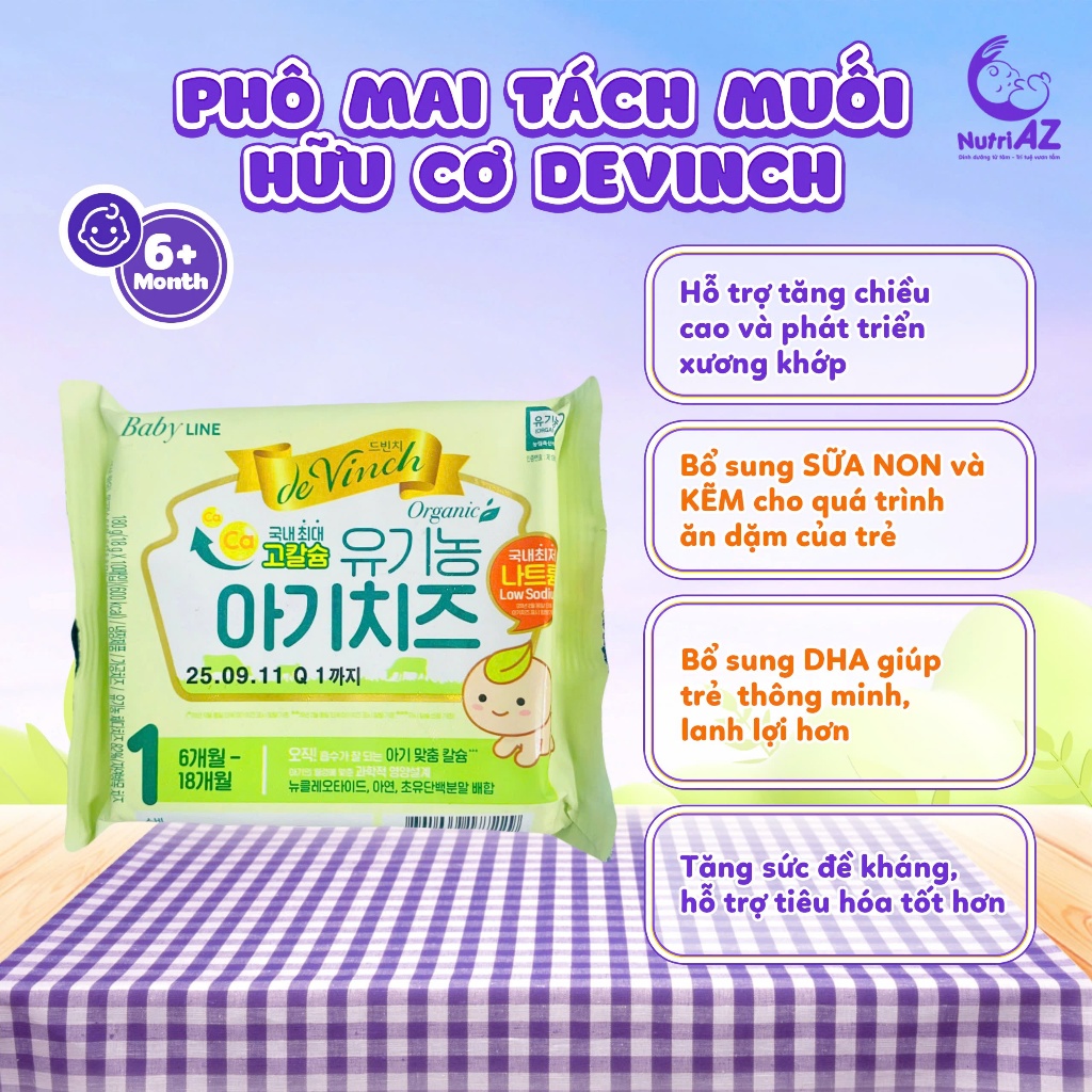 Phô Mai Tách Muối Hữu Cơ Hàn Quốc Cho Bé Ăn Dặm Từ 6 Tháng Tuổi (Gói 10 miếng)