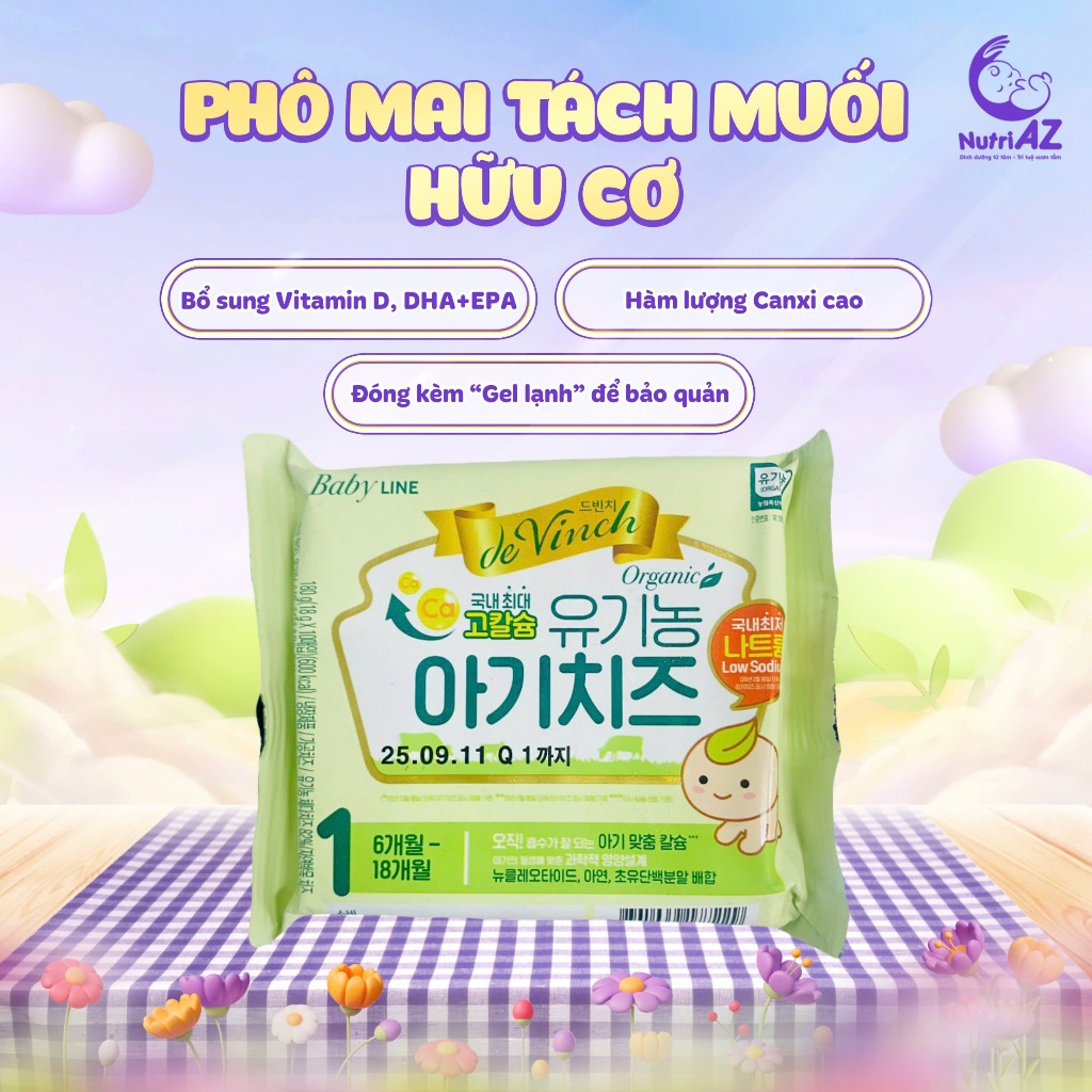 Phô Mai Tách Muối Hữu Cơ Hàn Quốc Cho Bé Ăn Dặm Từ 6 Tháng Tuổi (Gói 10 miếng)