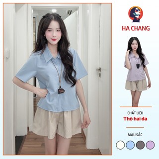 Áo sơ mi nữ cộc tay cổ baby có Bigsize 40-72kg form vừa HaChang - A35