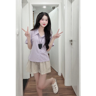 Áo sơ mi nữ cộc tay cổ baby có Bigsize 40-72kg form vừa HaChang - A35