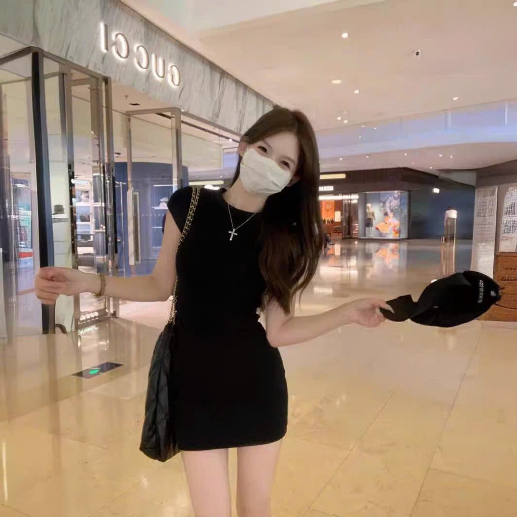 [CÓ SIZE] Đầm Body Ngắn Tay Cổ Tròn RANSHI Váy Dáng Ngắn Nhún Eo Tôn Body Sexy Quyến Rũ Chất Thun Gân Dày - RBD148