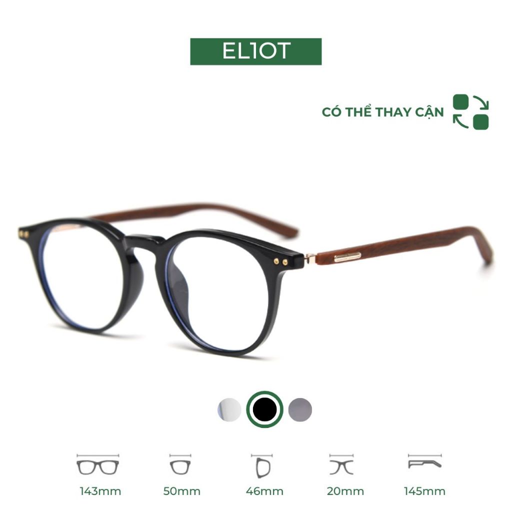 Gọng kính cận ELIOT mắt tròn chất liệu nhựa bản lề kim loại chắc chắn thời trang 363