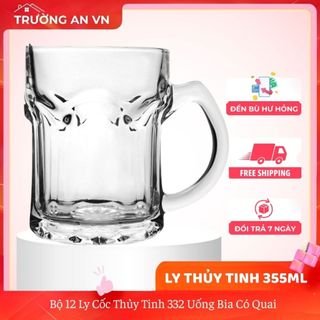 Bộ 12 Ly Cốc Thủy Tinh 332 Uống Bia Có Quai 355ML – PCD10004 Cẩm Đạt - Trường An VN