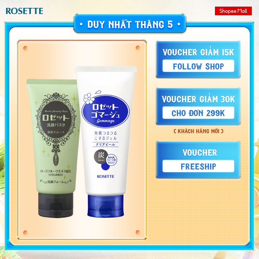 Ảnh Bộ Sữa Rửa Mặt Rosette Thu Nhỏ Lỗ Chân Lông 120g và Tẩy Tế Bào Chết Rosette Thu Nhỏ Lỗ Chân Lông Gommage Clear Peel 180G 1