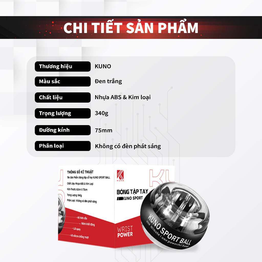 Ảnh Bóng tập cổ tay KUNO BALL quả cầu tập tay tự khởi động hỗ trợ tập luyện tăng sức mạnh cổ tay, cánh tay, chơi thể thao 2