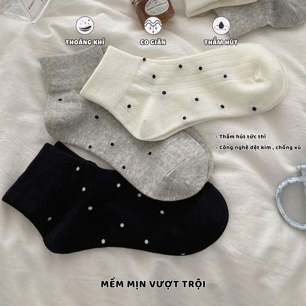 Tất vớ nữ cổ lửng họa tiết chấm bi hiện đại, chất liệu mềm mịn thoáng khí - Ekiu Shop