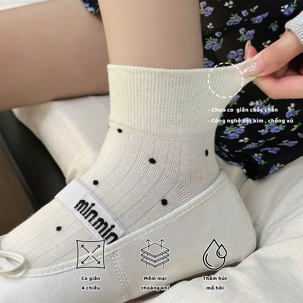 Tất vớ nữ cổ lửng họa tiết chấm bi hiện đại, chất liệu mềm mịn thoáng khí - Ekiu Shop