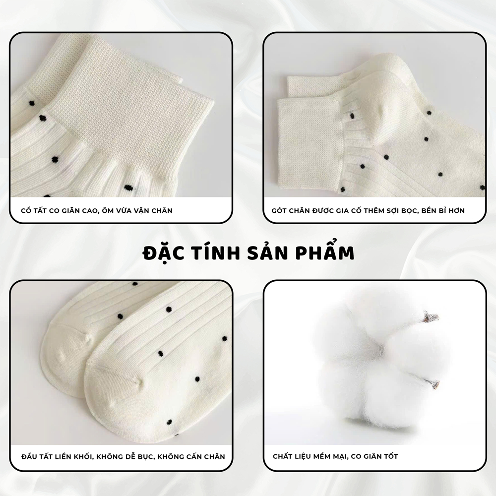 Tất vớ nữ cổ lửng họa tiết chấm bi hiện đại, chất liệu mềm mịn thoáng khí - Ekiu Shop