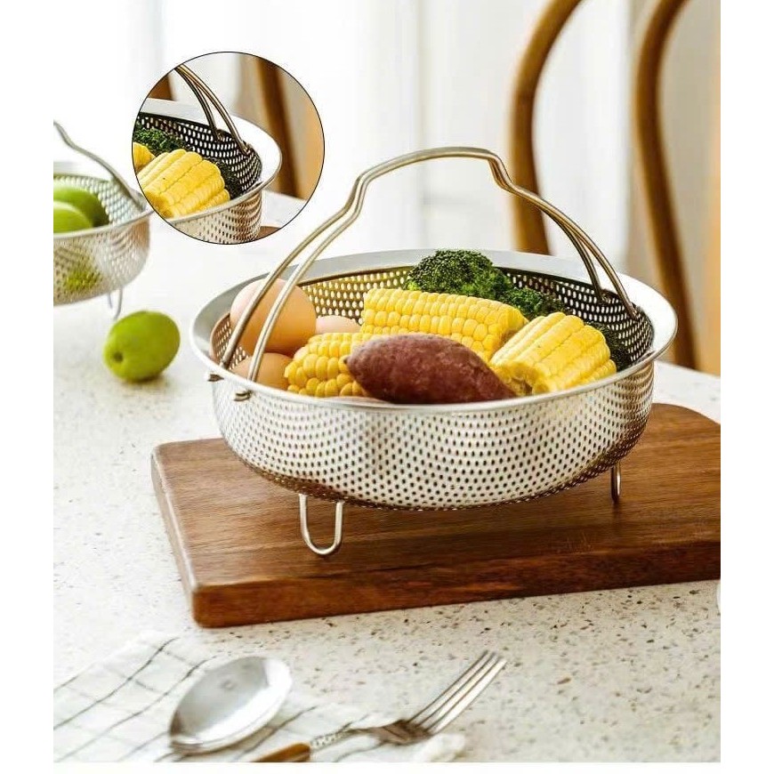 Rổ Hấp Có Quai Xách, Rổ Đa Năng Inox 304 Nội Địa Trung Cao Cấp Không Gỉ