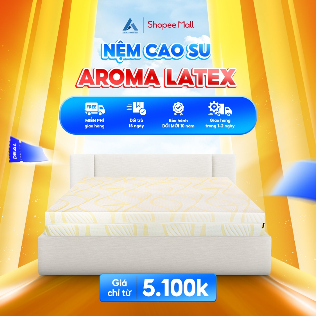 Ảnh Nệm Cao Su Thiên Nhiên Aroma Latex, 100% Cao Su Tự Nhiên, Đàn Hồi Tốt, Bảo Hành 10 Năm 1