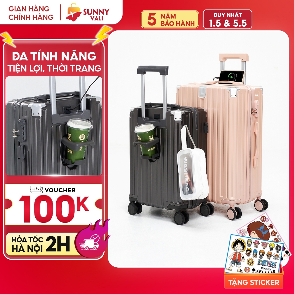 Ảnh Vali kéo du lịch thời trang SUNNY SV15/CHOCO tích hợp nhiều tính năng (size 20/24/28) 1