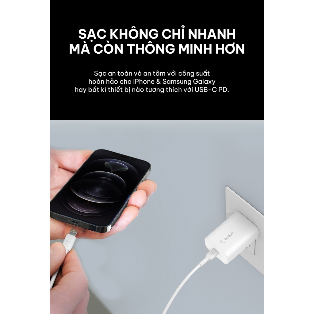 Ảnh Củ sạc nhanh Belkin BOOST↑CHARGE™ 25W, chuẩn USB-C PD PPS, sạc nhanh an toàn cho thiết bị 4