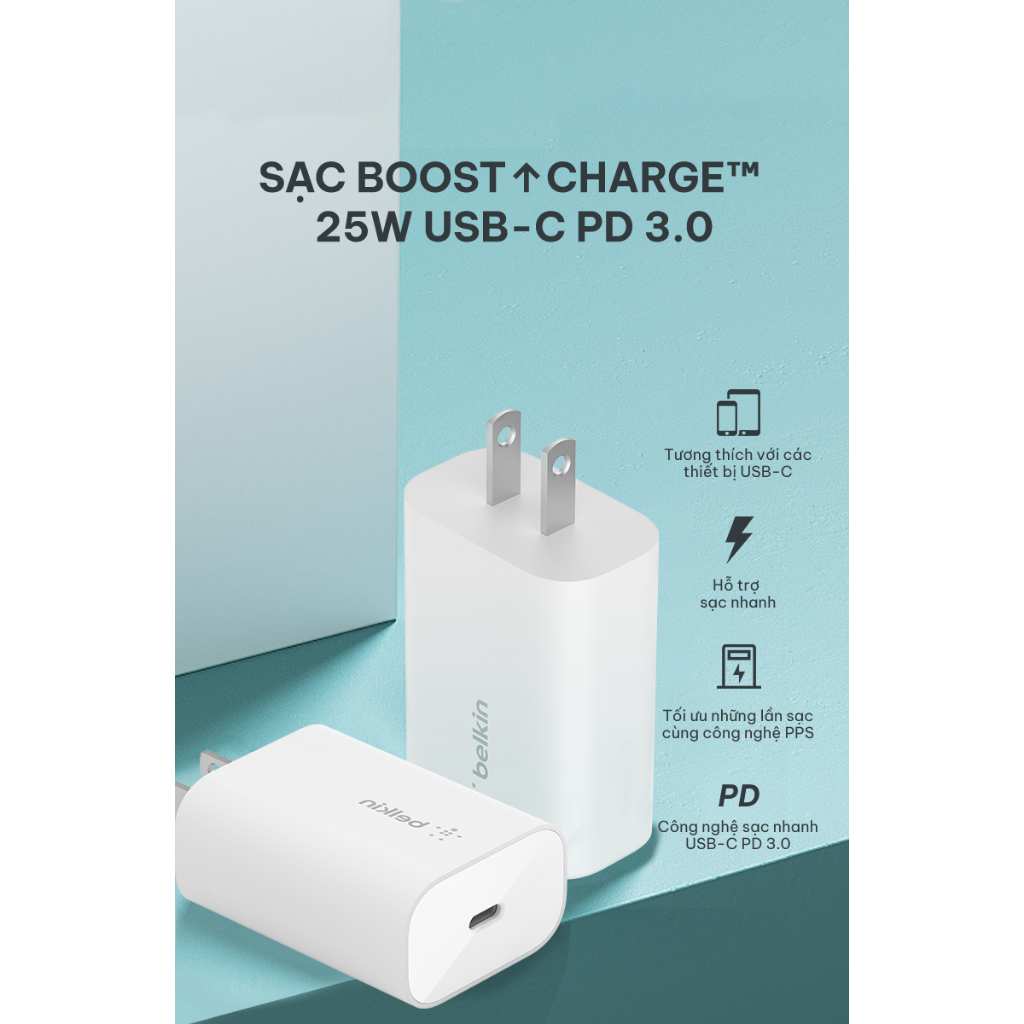 Ảnh Củ sạc nhanh Belkin BOOST↑CHARGE™ 25W, chuẩn USB-C PD PPS, sạc nhanh an toàn cho thiết bị 3