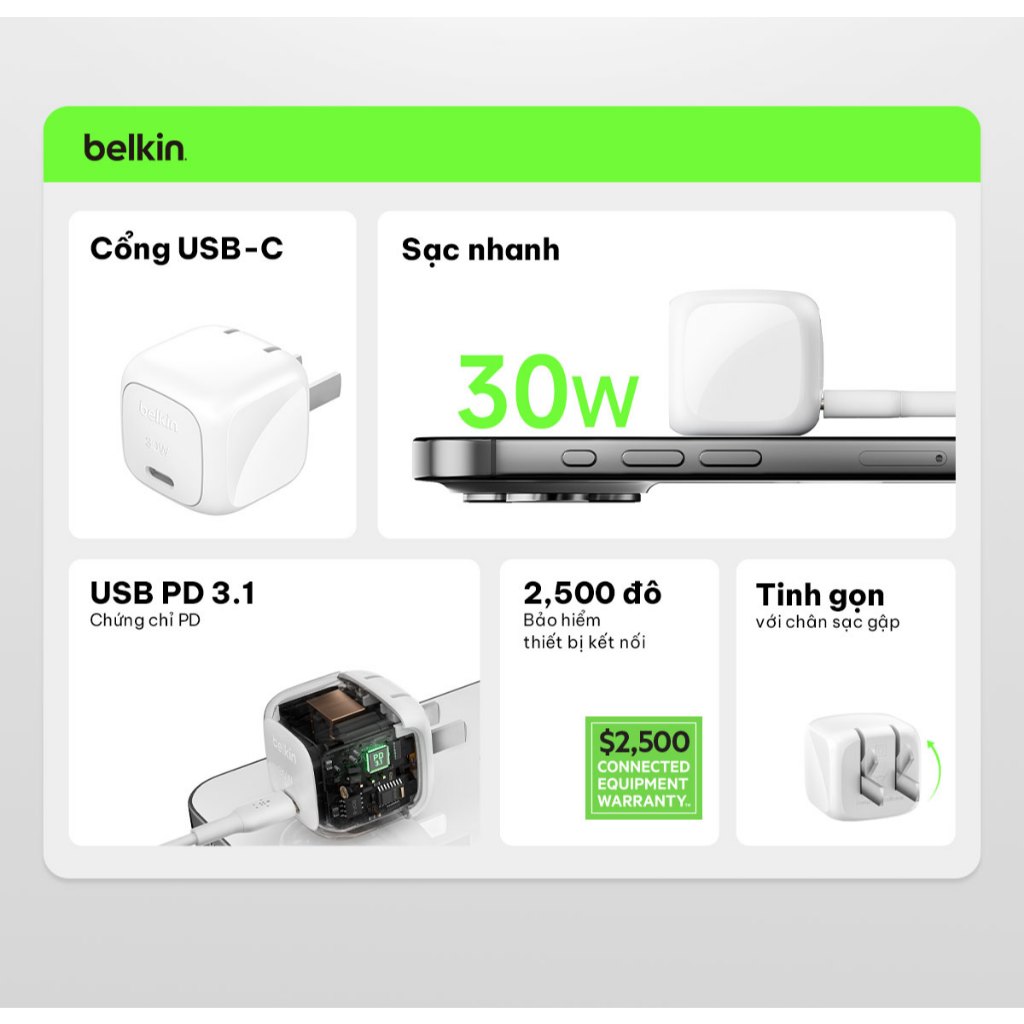 Ảnh Củ sạc nhanh 30W Belkin PD PPS Cubic Wall Charger | Sạc nhanh, Nhỏ Gọn, An toàn cao, Công nghệ mới 2