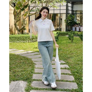 Áo thun dáng lửng phối cúc màu from trơn Twenty.5- 6650