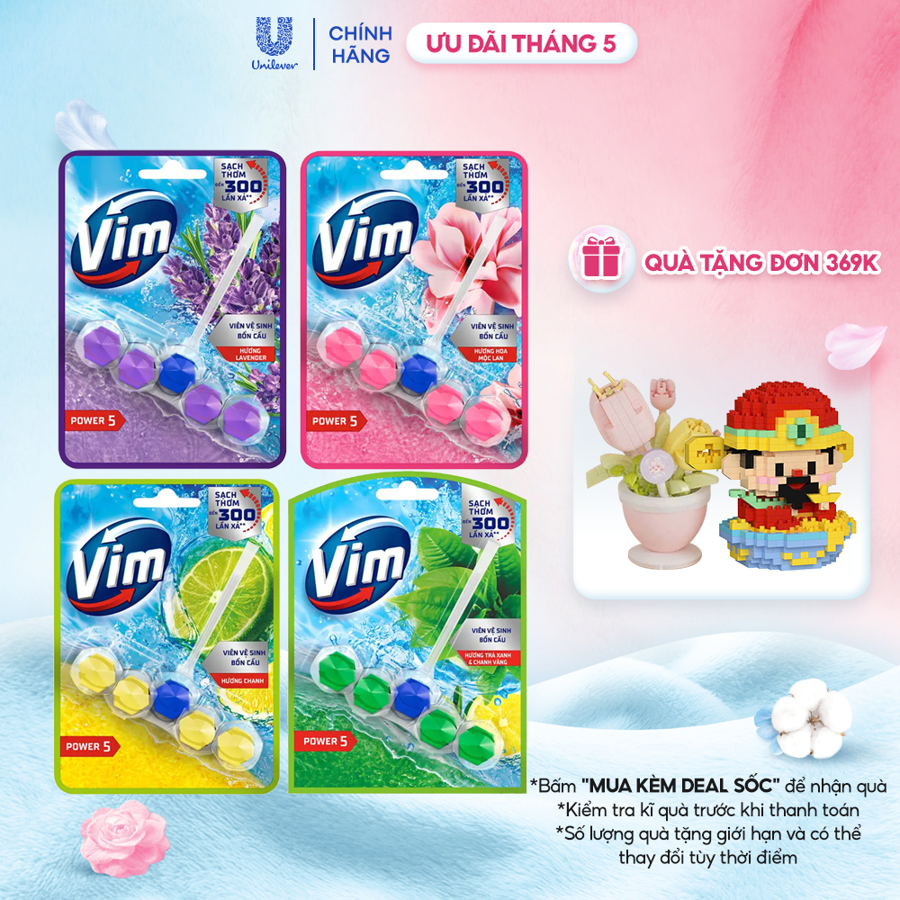 Ảnh Viên Treo Vệ Sinh Bồn Cầu Vim Power 5 | Sạch Thơm Đến 300 Lần Xả (50- 55g/viên) 1