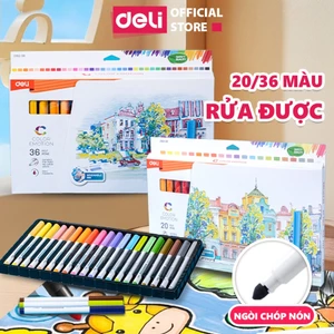 Bút Lông Màu Fiber Pen Deli 20/36 Màu - Màu An Toàn Có Thể Rửa Được Tô Màu Vẽ Tranh Đi Nét Học Sinh