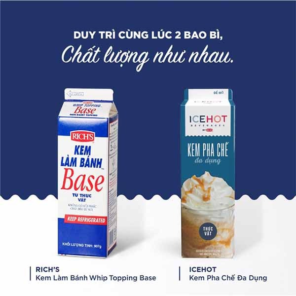 Kem Béo Thực Vật Đa Dụng IceHot Rich's Cao Topping Base Hộp 907g, Dễ Đánh Bông Giữ Form Tốt, Ứng Dụng Đa Dạng
