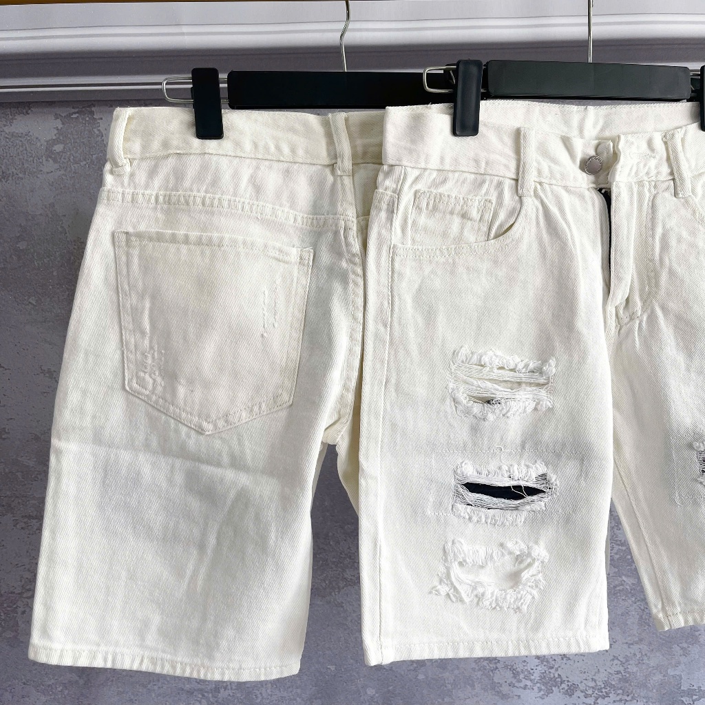 [Max 3380] Quần short jean cotton nam không co dãn basic trắng rách có lót, size lớn [Tnhung]