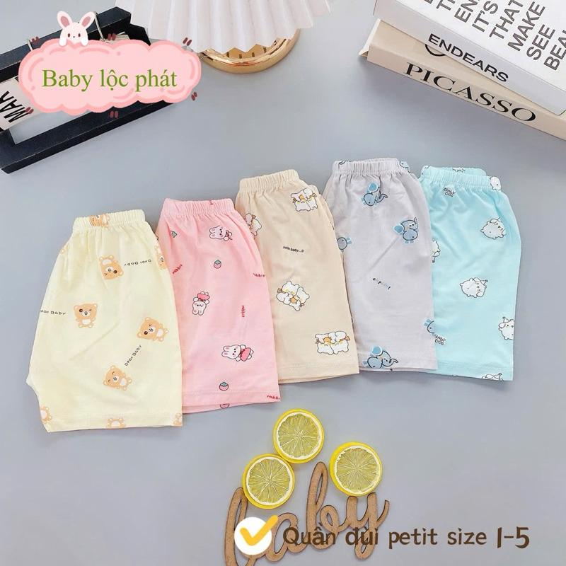 (LK 005) Combo 5-10 quần đùi Petit QC mềm mịn thấm hút mồ hôi cho bé từ 3-15kg