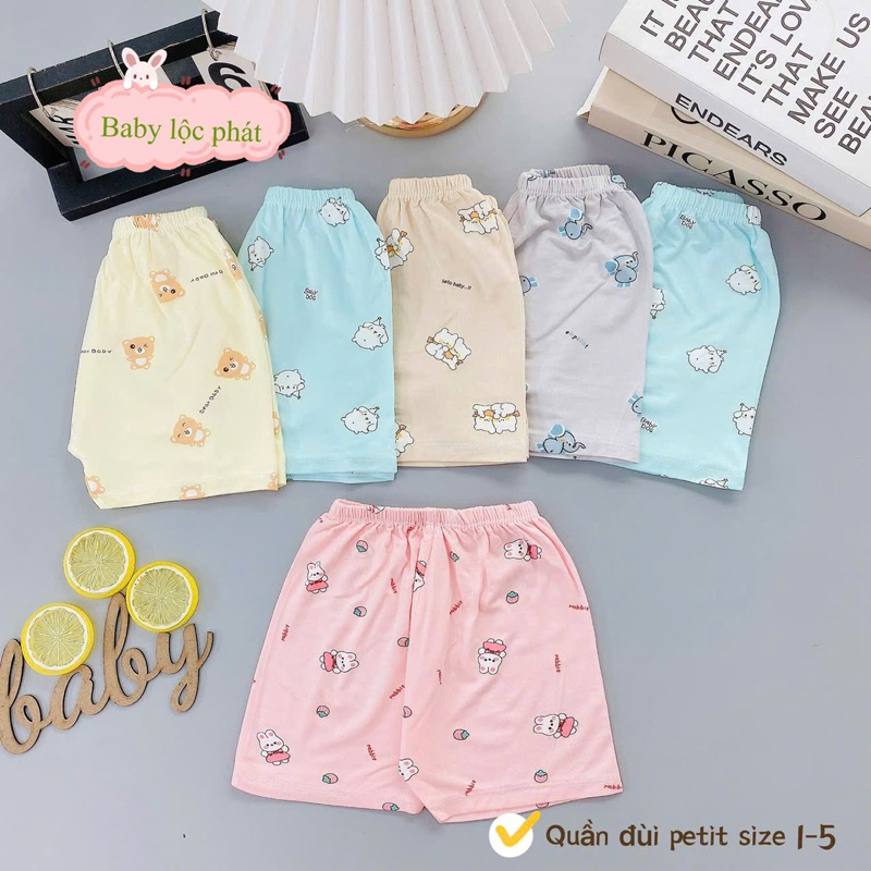 (LK 005) Combo 5-10 quần đùi Petit QC mềm mịn thấm hút mồ hôi cho bé từ 3-15kg