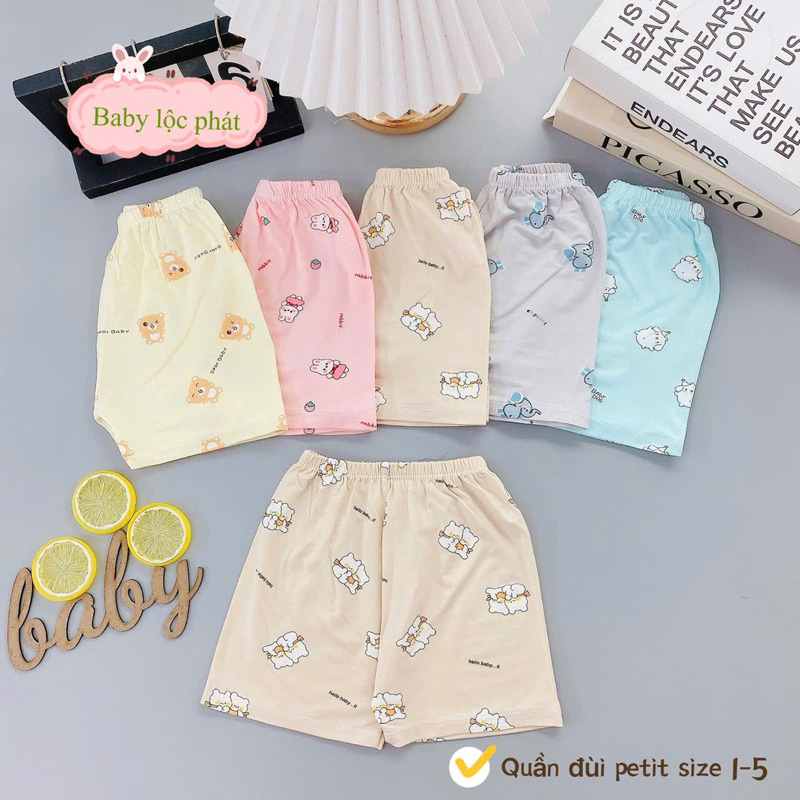 (LK 005) Combo 5-10 quần đùi Petit QC mềm mịn thấm hút mồ hôi cho bé từ 3-15kg