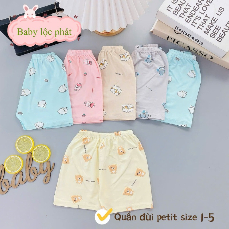 (LK 005) Combo 5-10 quần đùi Petit QC mềm mịn thấm hút mồ hôi cho bé từ 3-15kg