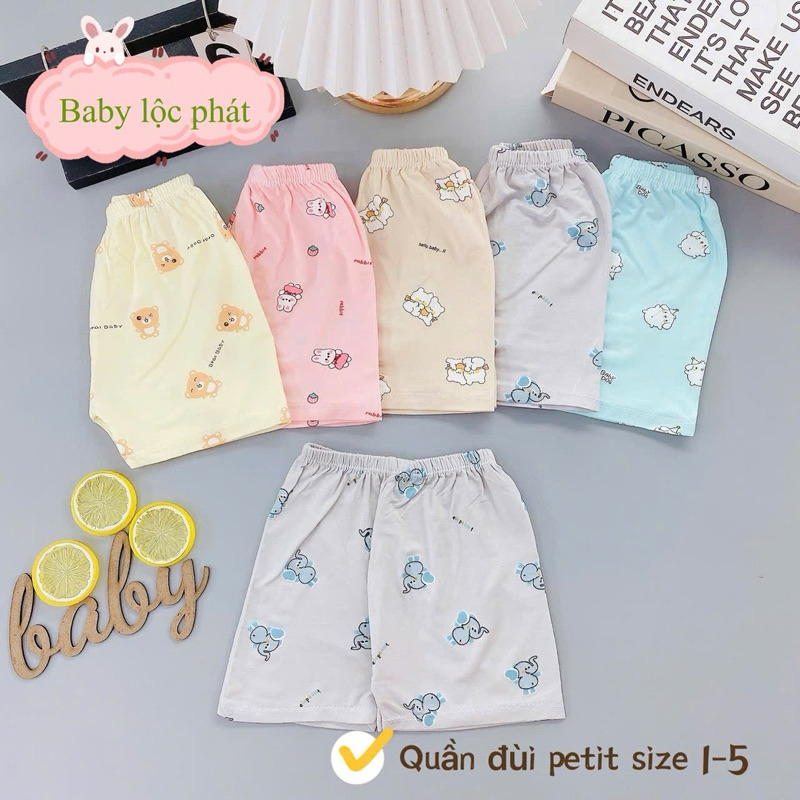 (LK 005) Combo 5-10 quần đùi Petit QC mềm mịn thấm hút mồ hôi cho bé từ 3-15kg