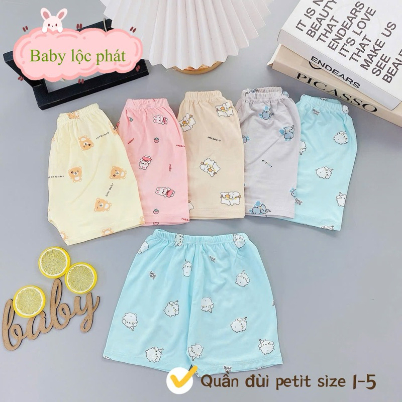 (LK 005) Combo 5-10 quần đùi Petit QC mềm mịn thấm hút mồ hôi cho bé từ 3-15kg