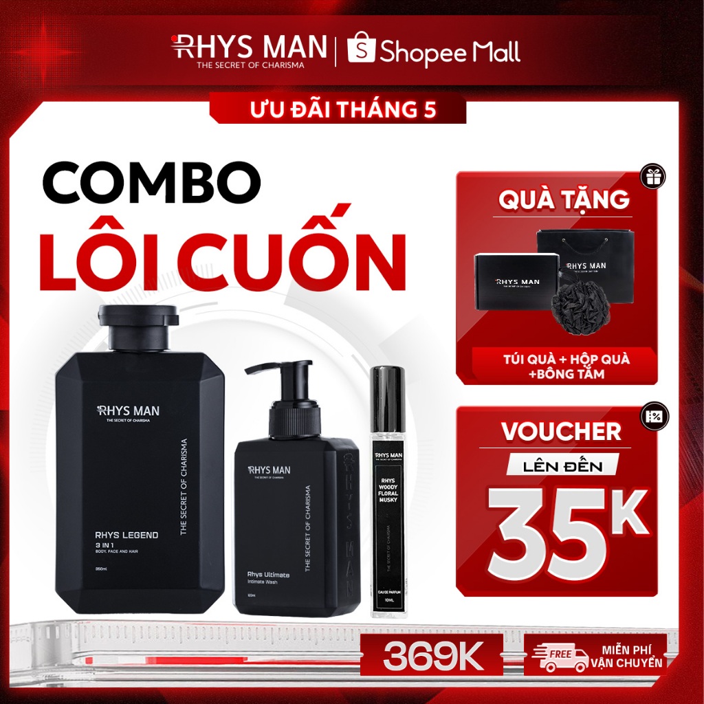 Ảnh Combo Sữa tắm gội nam 3in1 350ml & Dung dịch vệ sinh nam 120ml & Nước hoa 10ml RHYS MAN 1