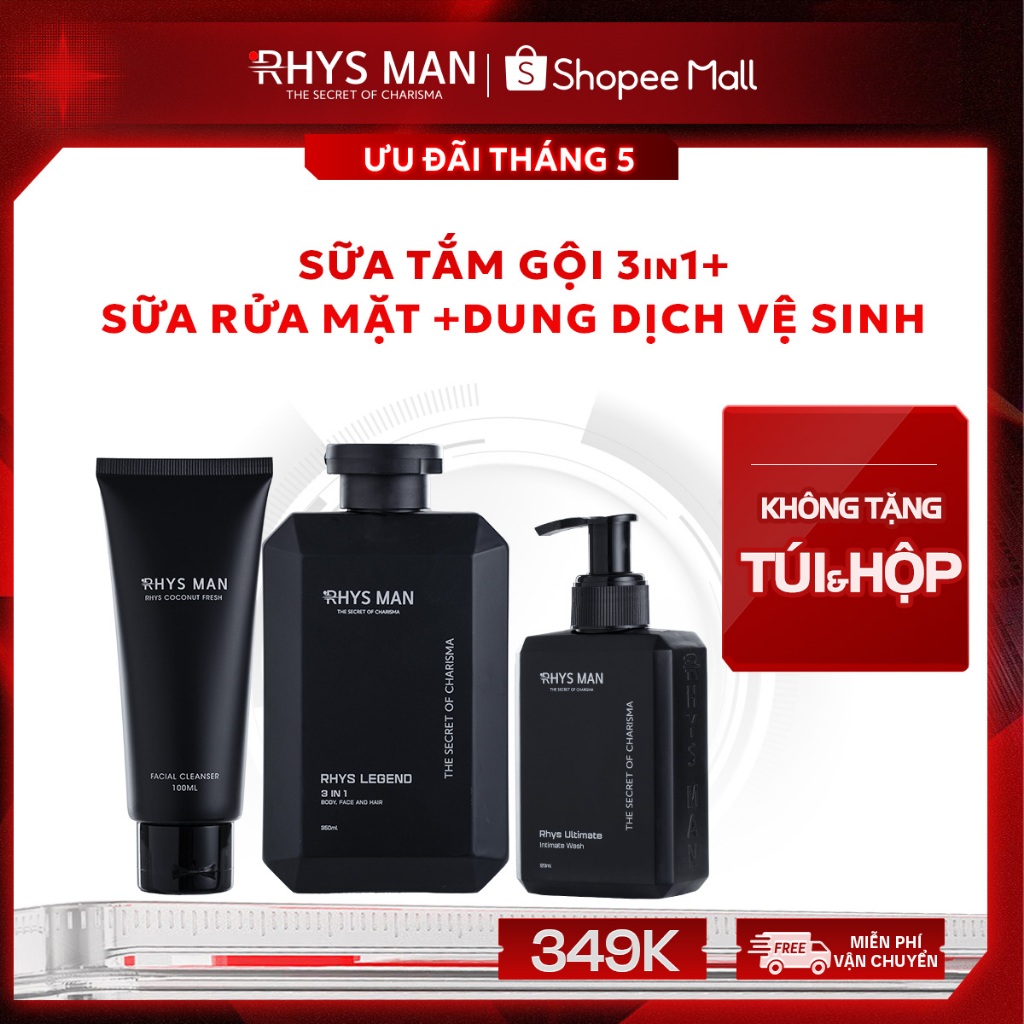 Ảnh Sữa tắm gội nam 3in1 350ml & Dung dịch vệ sinh nam 120ml & Sữa rửa mặt nam 100ml RHYS MAN 1