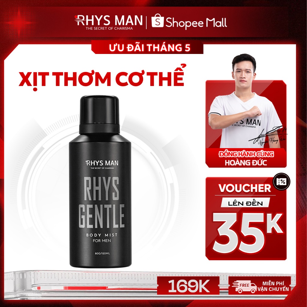 Ảnh Body mist nam RHYS MAN xịt thơm toàn thân phóng khoáng, lôi cuốn Rhys Gentle 120ml 1