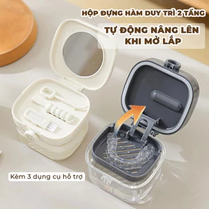 Hộp Đựng Hàm Duy Trì Khay Đựng Niềng Răng 2 Tầng Tự Động Nâng Khi Mở Nắp Kèm 3 Dụng Cụ Vệ Sinh Life Plus - KDNR02
