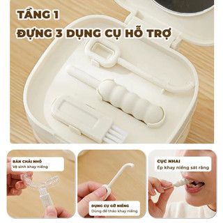 Hộp Đựng Hàm Duy Trì Khay Đựng Niềng Răng 2 Tầng Tự Động Nâng Khi Mở Nắp Kèm 3 Dụng Cụ Vệ Sinh Life Plus - KDNR02