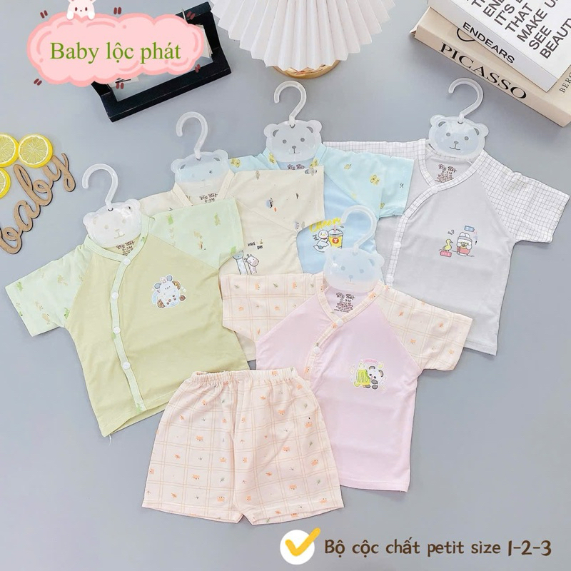 ( LPCT 17 Mềm Mát, Chất PETIT, Rẻ) Bộ Cộc Tay Thun Lạnh Sơ Sinh Cài Chéo Cho Bé Yêu Từ 0-9kg