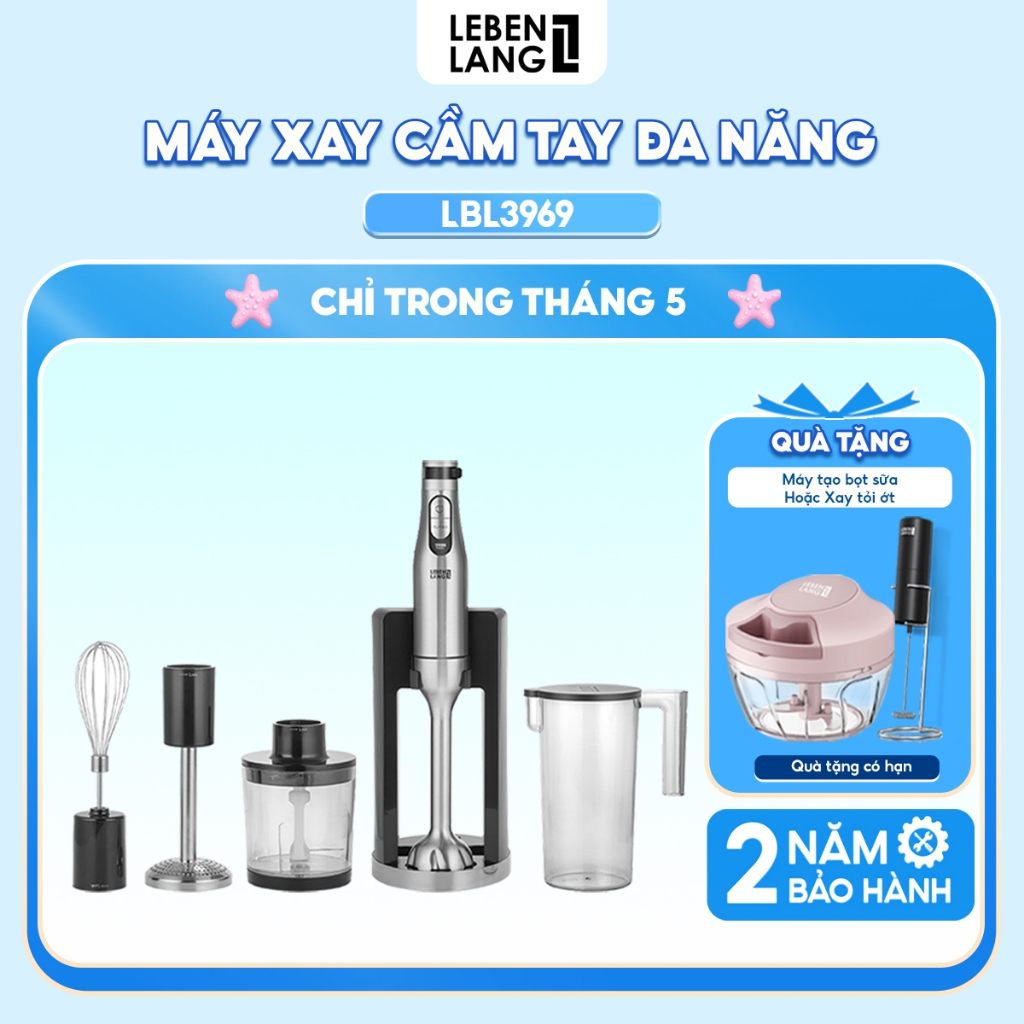 Ảnh Máy xay sinh tố cầm tay đa năng Lebenlang LBL3969,nhiều đầu thay, 1200W,lưỡi dao inox, 7 mức độ xay 1