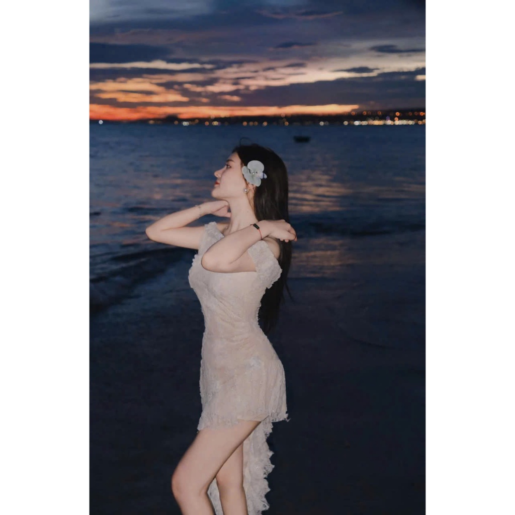 Đầm váy hoa đi biển - Đầm váy nữ thiết kế đầm ren 2 lớp bẹt vai có mút có quần, sexy quyến rũ phù hợp cho nàng đi biển