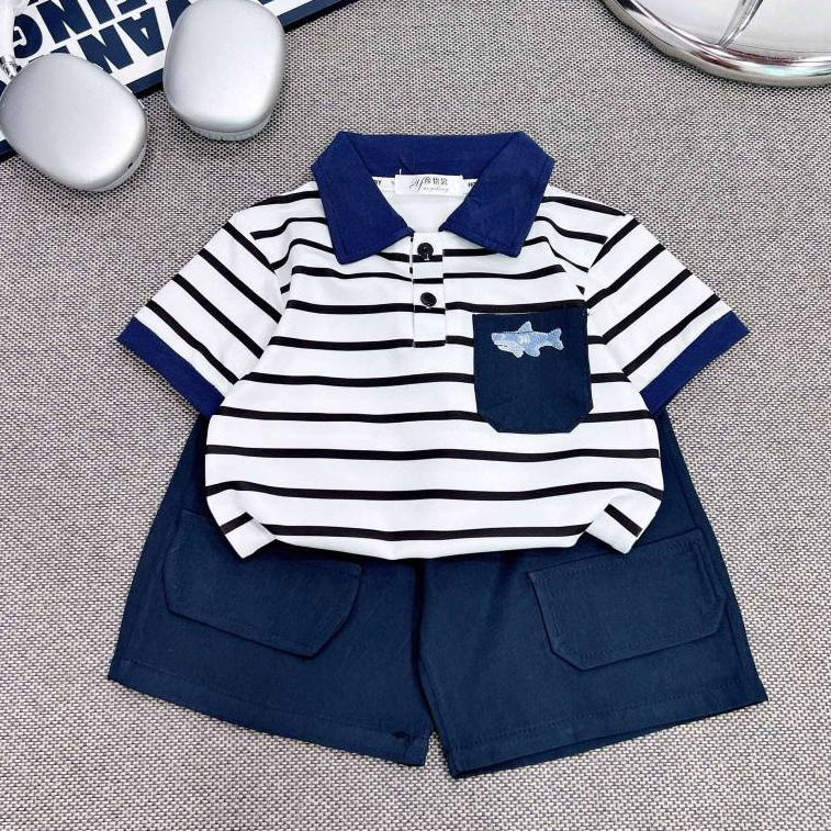 [Đơn 199K Tặng Kính] Đồ Bộ Bé Trai POLO CÁ MẬP Vải Cotton Quần Kaki Xanh Co Giãn 4 Chiều Hà Duyên Kids