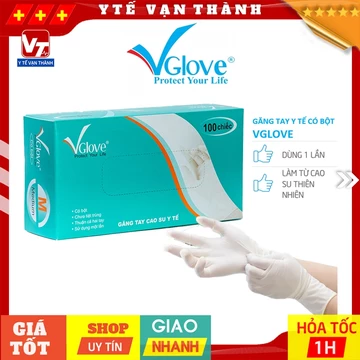 ✅ [HÀNG THẬT] Găng Tay Cao Su Y Tế Có Bột VGlove (Hộp 100 Cái) | Bao Tay Latex Y Tế Khải Hoàn -VT0185