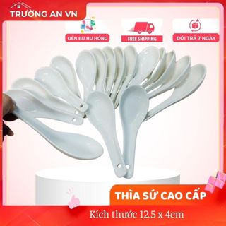 BỘ 10 MUỖNG GỐM SỨ TRẮNG NGÀ - DÙNG CHO NHÀ HÀNG, QUÁN ĂN,... - Trường An VN