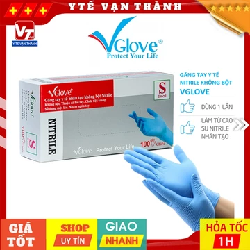 ✅ [HÀNG THẬT] Găng Tay Y Tế Nitrile Không Bột VGlove (Hộp 100 Cái) | Bao Tay Y Tế Khải Hoàn -VT0854