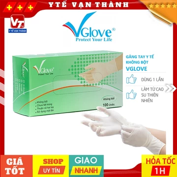 ✅ [HÀNG THẬT] Găng Tay Cao Su Y Tế Không Bột Vglove (Hộp 100 Cái) | Bao Tay Latex Y Tế Khải Hoàn -VT0795