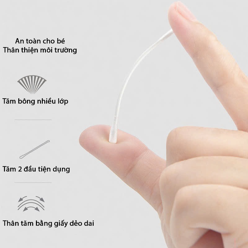 Tăm bông cho bé V - Coool, hộp 200 que chất liệu tự nhiên an toàn cho bé