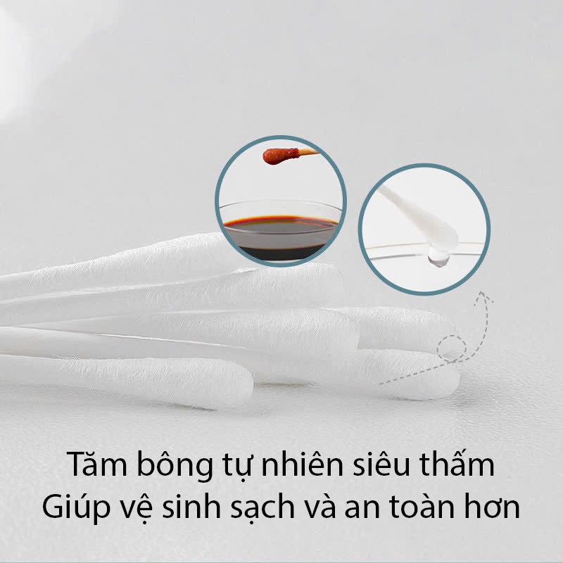 Tăm bông cho bé V - Coool, hộp 200 que chất liệu tự nhiên an toàn cho bé