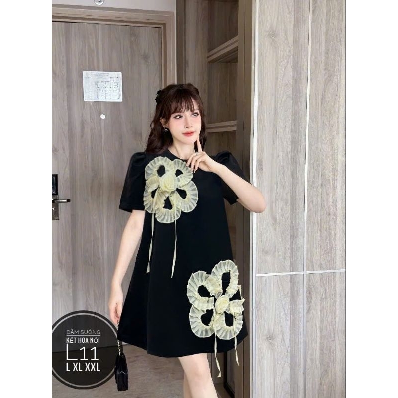 ĐẦM SUÔNG TAFTA KẾT HOA NỔI – SANG TRỌNG, NỮ TÍNH, CHUẨN TIỂU THƯMã sản phẩm: MS L11